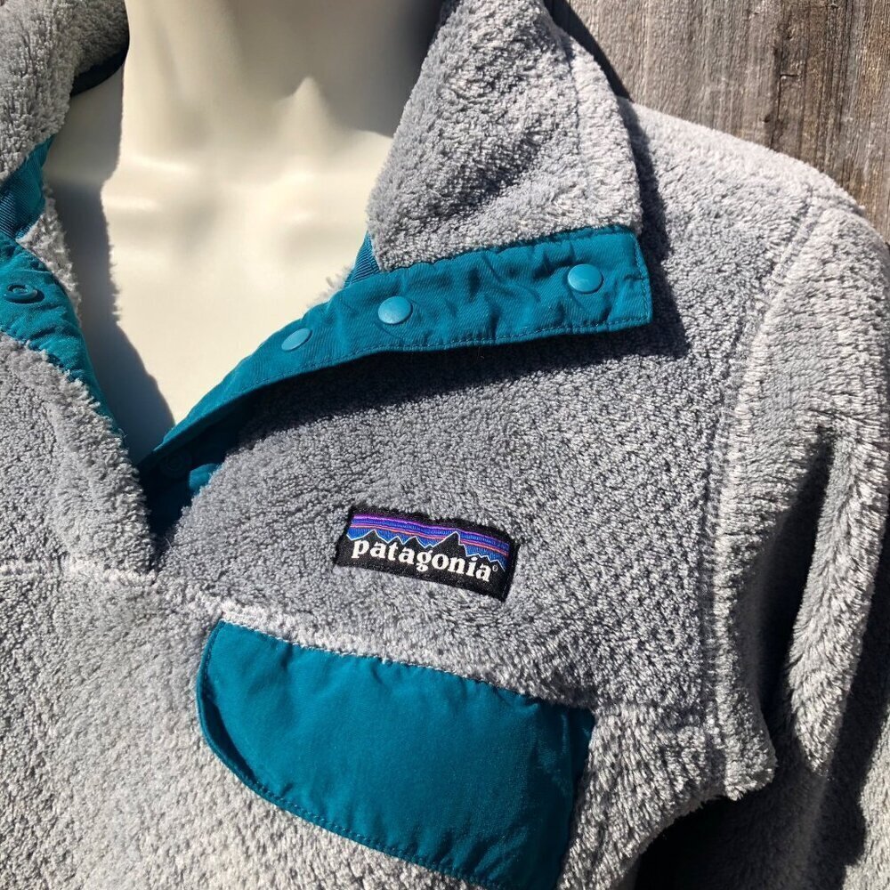 Patagonia XS Fleece Pullover Gray Blue Mock Re-Tool Jacket Sweater Turtleneck - Picture 4 of 7